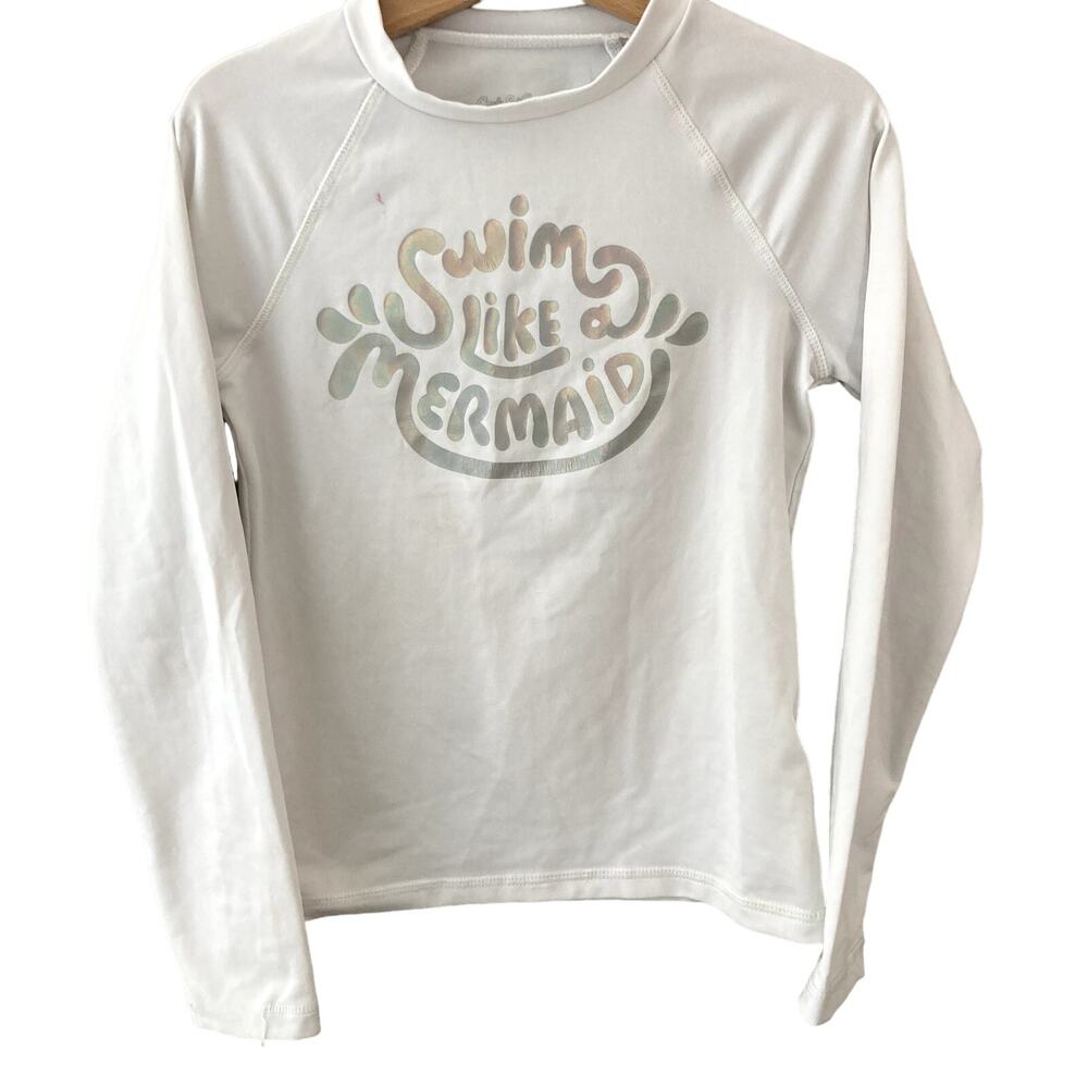 Cat & Jack Swim Like a Mermaid Long Sleeve Rashguard White Iridescent Small 6/6X
